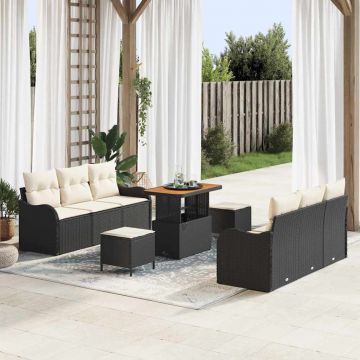 vidaXL Set de canapele pentru grădină cu pernă 9 pcs Negru și Crem