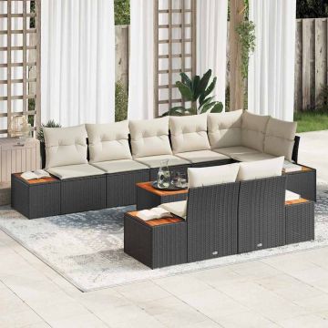 vidaXL Set de canapele pentru grădină cu pernă 9 pcs negru și crem