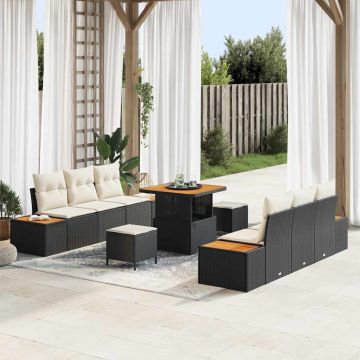 vidaXL Set de canapele pentru grădină cu pernă 9 pcs Negru și Crem