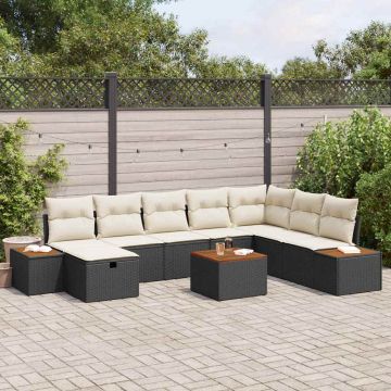 vidaXL Set de canapele pentru grădină cu pernă 9 pcs Negru Rattan poli