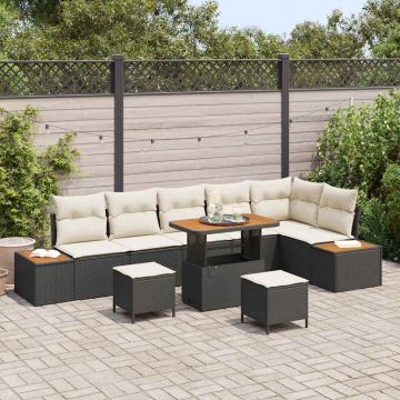 vidaXL Set de canapele pentru grădină cu pernă 9 pcs Negru Rattan poli