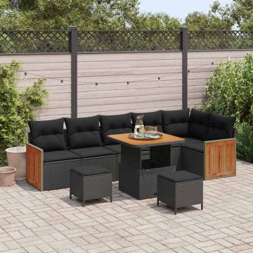 vidaXL Set de canapele pentru grădină cu pernă 9 pcs Negru