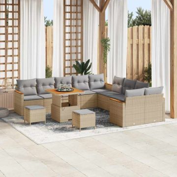 vidaXL Set de canapele pentru grădină cu pernă Bej Rattan poli