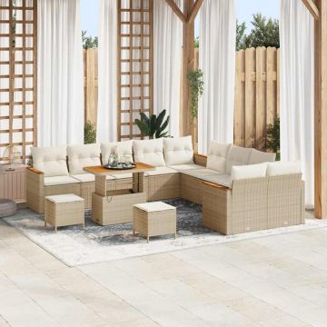 vidaXL Set de canapele pentru grădină cu pernă Bej Rattan poli