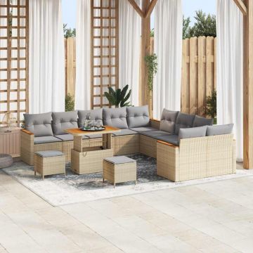 vidaXL Set de canapele pentru grădină cu pernă Bej Rattan poli