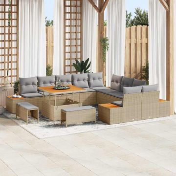 vidaXL Set de canapele pentru grădină cu pernă Bej Rattan poli