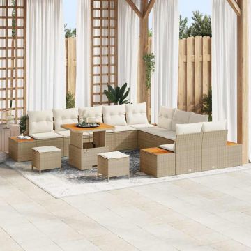 vidaXL Set de canapele pentru grădină cu pernă Bej Rattan poli