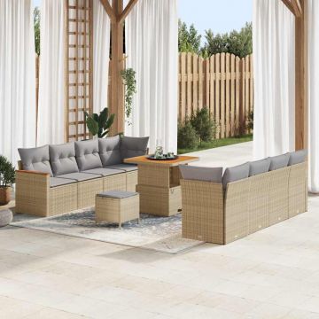 vidaXL Set de canapele pentru grădină cu pernă Bej Rattan poli
