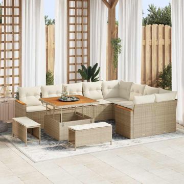 vidaXL Set de canapele pentru grădină cu pernă Bej Rattan poli