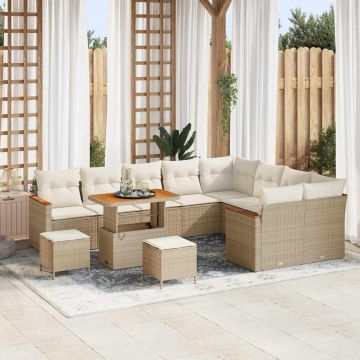 vidaXL Set de canapele pentru grădină cu pernă Bej Rattan poli