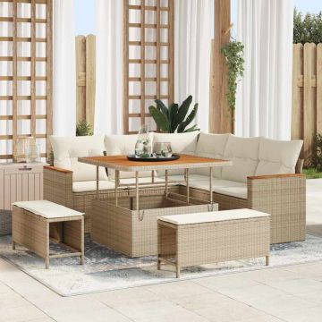vidaXL Set de canapele pentru grădină cu pernă Bej Rattan poli