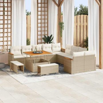 vidaXL Set de canapele pentru grădină cu pernă Bej Rattan poli