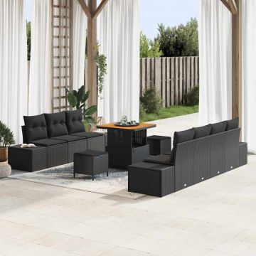 vidaXL Set de canapele pentru grădină cu pernă cu pernă 10 pcs Negru