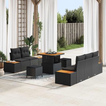 vidaXL Set de canapele pentru grădină cu pernă 8 pcs Negru