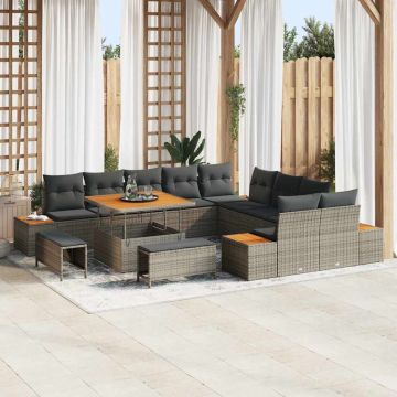 vidaXL Set de canapele pentru grădină cu pernă Gri Rattan poli