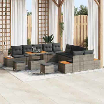 vidaXL Set de canapele pentru grădină cu pernă Gri Rattan poli
