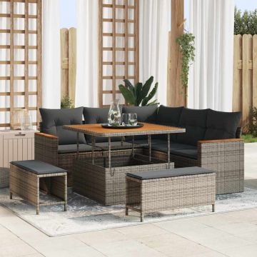 vidaXL Set de canapele pentru grădină cu pernă Gri Rattan poli