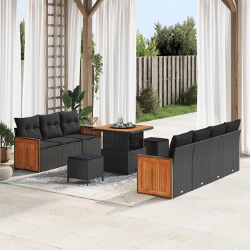 vidaXL Set de canapele pentru grădină cu pernă 10 pcs Negru