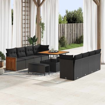 vidaXL Set de canapele pentru grădină cu pernă 11 pcs Negru