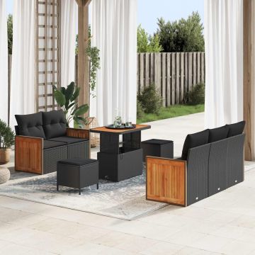 vidaXL Set de canapele pentru grădină cu pernă 8 pcs Negru