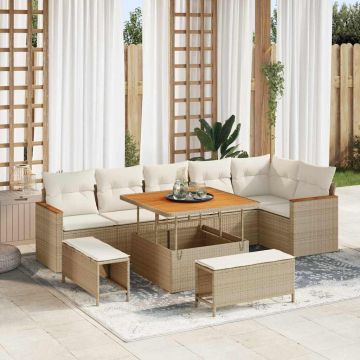 vidaXL Set de canapele pentru grădină cu pernă Manual Bej Rattan poli