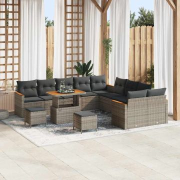 vidaXL Set de canapele pentru grădină cu pernă Manual Gri Rattan poli