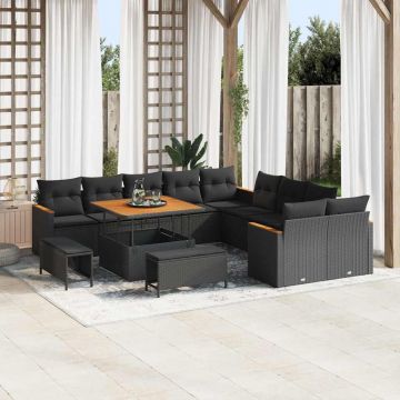 vidaXL Set de canapele pentru grădină cu pernă Negru Rattan poli