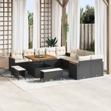 vidaXL Set de canapele pentru grădină cu pernă Negru Rattan poli
