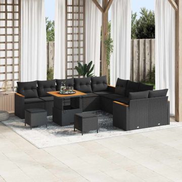 vidaXL Set de canapele pentru grădină cu pernă Negru Rattan poli
