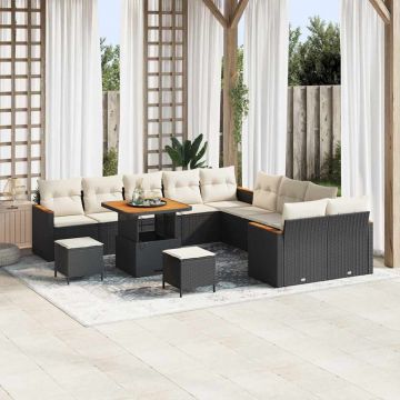 vidaXL Set de canapele pentru grădină cu pernă Negru Rattan poli