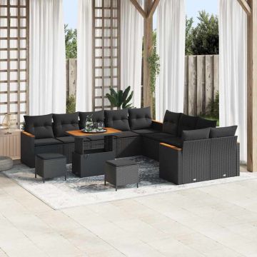 vidaXL Set de canapele pentru grădină cu pernă Negru Rattan poli