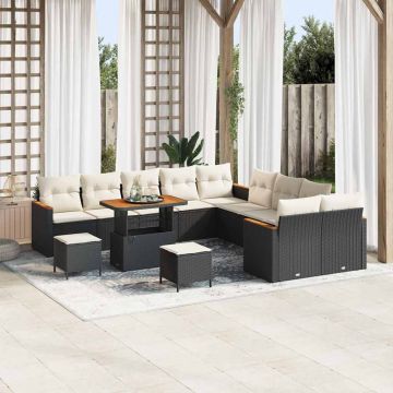 vidaXL Set de canapele pentru grădină cu pernă Negru Rattan poli