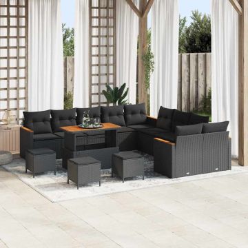 vidaXL Set de canapele pentru grădină cu pernă Negru Rattan poli
