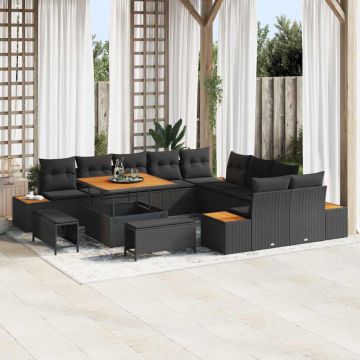 vidaXL Set de canapele pentru grădină cu pernă Negru Rattan poli