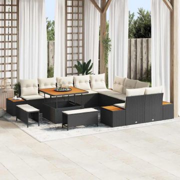 vidaXL Set de canapele pentru grădină cu pernă Negru Rattan poli