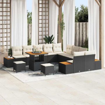 vidaXL Set de canapele pentru grădină cu pernă Negru Rattan poli