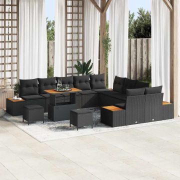 vidaXL Set de canapele pentru grădină cu pernă Negru Rattan poli