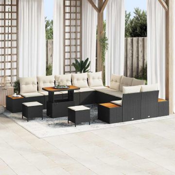 vidaXL Set de canapele pentru grădină cu pernă Negru Rattan poli