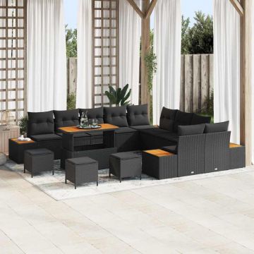 vidaXL Set de canapele pentru grădină cu pernă Negru Rattan poli