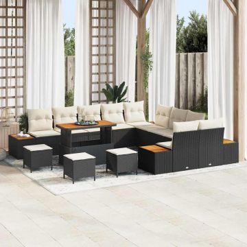 vidaXL Set de canapele pentru grădină cu pernă Negru Rattan poli