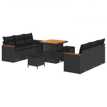 vidaXL Set de canapele pentru grădină cu pernă Negru Rattan poli