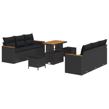 vidaXL Set de canapele pentru grădină cu pernă Negru Rattan poli