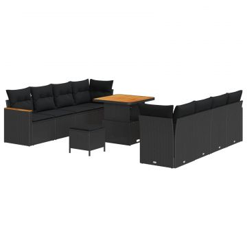 vidaXL Set de canapele pentru grădină cu pernă Negru Rattan poli