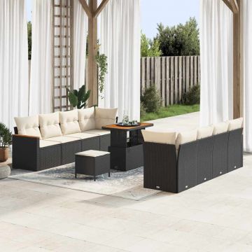 vidaXL Set de canapele pentru grădină cu pernă Negru Rattan poli