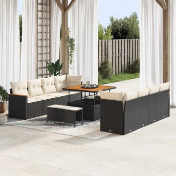 vidaXL Set de canapele pentru grădină cu pernă Negru Rattan poli