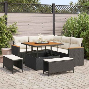 vidaXL Set de canapele pentru grădină cu pernă Negru Rattan poli