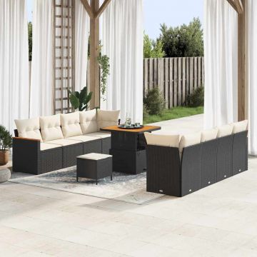 vidaXL Set de canapele pentru grădină cu pernă Negru Rattan poli