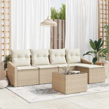 vidaXL Set de masă pentru grădină cu pernă 6 pcs Bej și crem