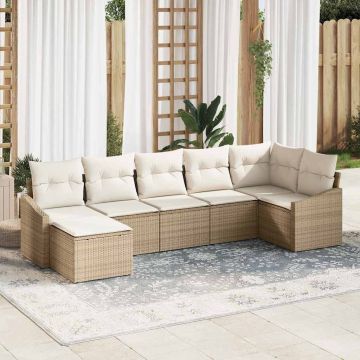 vidaXL Set de masă pentru grădină cu pernă 7 pcs Bej și crem