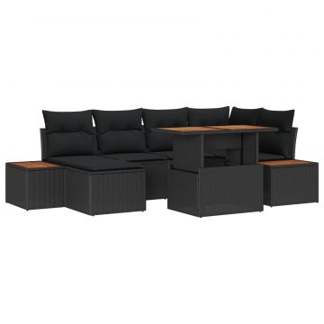 vidaXL Set de masă pentru grădină cu pernă 7 pcs Negru și Maro